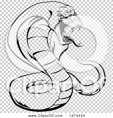 Clipart of a Black and White Aggressive Cobra Snake Ready to Strike