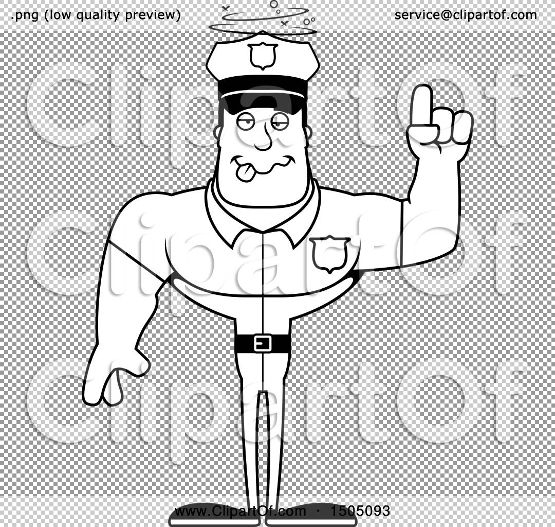 Clipart Of A Black And White Buff Male Police Officer With An Idea