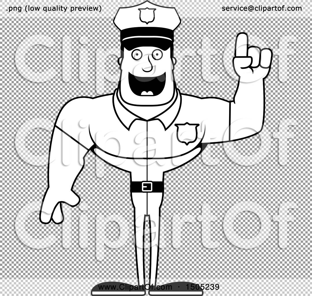 Clipart Of A Black And White Buff Male Police Officer With An Idea
