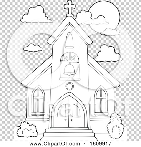 Clipart of a Black and White Church Building Exterior - Royalty Free ...