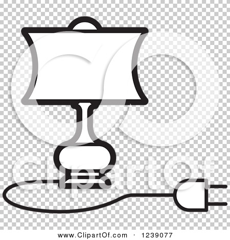 Clipart of a Black and White Electric Lamp with a Shade 4 - Royalty