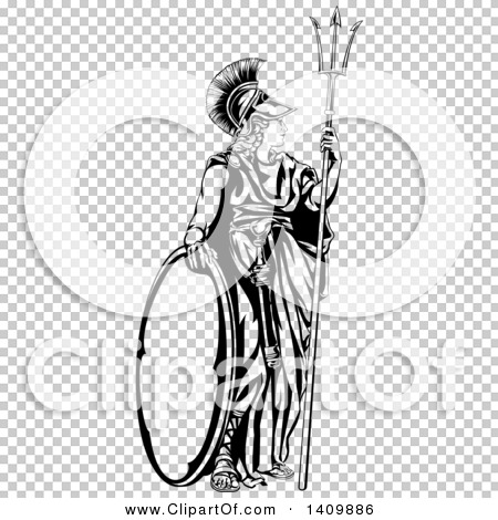 Clipart of a Black and White Engraved Athena Britannia with a Trident ...