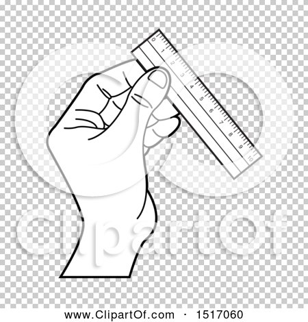 Clipart Of A Black And White Hand Holding A Ruler Royalty Free