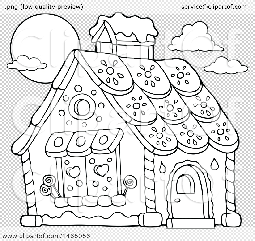 Clipart of a Black and White Hansel and Gretel Gingerbread House - Royalty Free Vector ...1080 x 1024