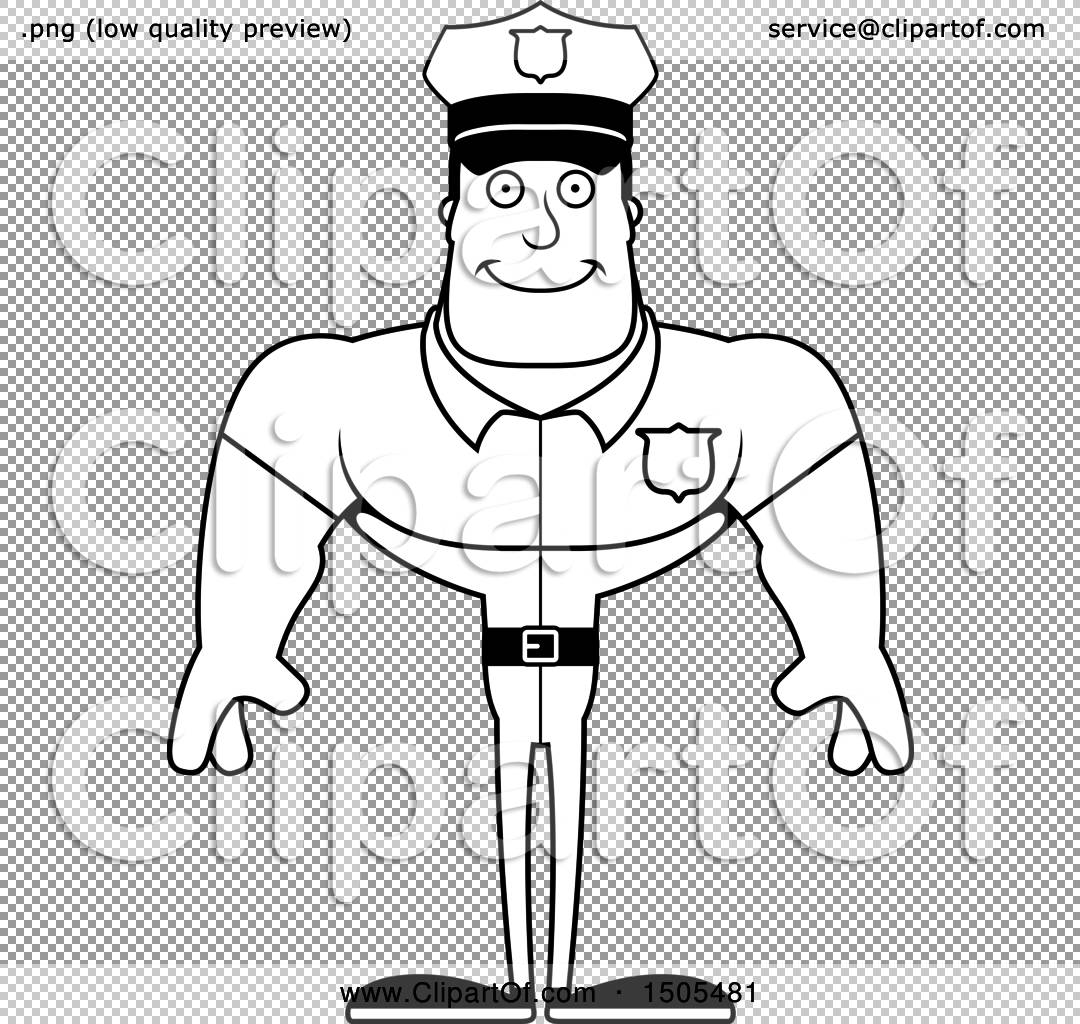 Clipart Of A Black And White Happy Buff Male Police Officer