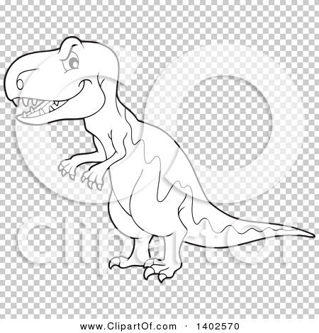 Clipart of a Black and White Lineart Tyrannosaurus Rex Dinosaur