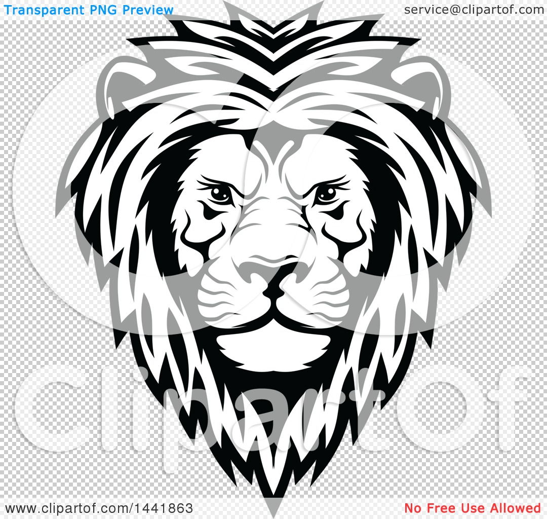 Clipart Of A Black And White Male Lion Head Royalty Free Vector