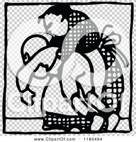 Clipart of a Black and White Mother and Son Icon - Royalty Free Vector