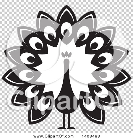 Clipart of a Black and White Peacock - Royalty Free Vector Illustration