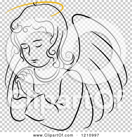 praying angel silhouette with halo clipart