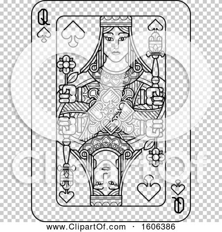 Clipart of a Black and White Queen of Spades Playing Card - Royalty ...