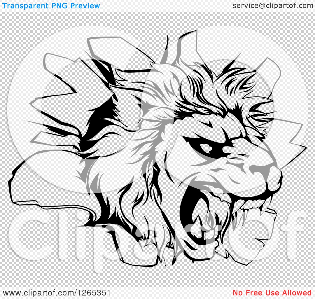 roaring lion clipart black and white