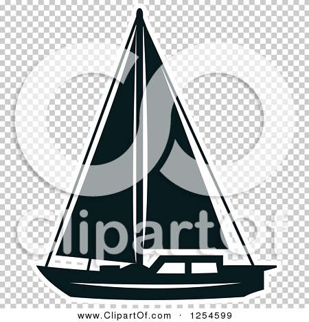 Clipart of a Black and White Sailboat - Royalty Free Vector