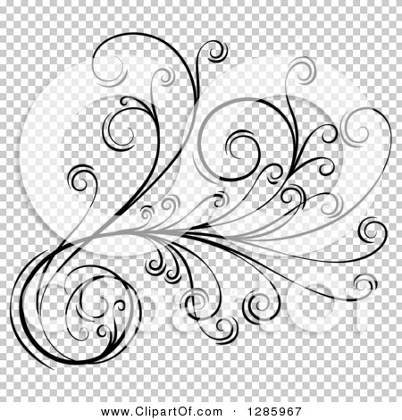 Clipart of a Black and White Scroll Design Element with Floral Swirls 2 ...
