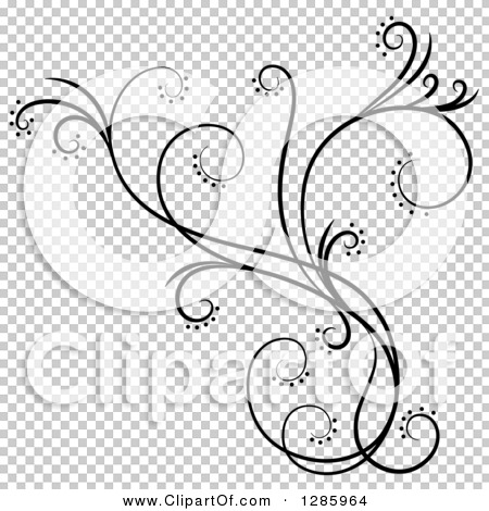 Clipart of a Black and White Scroll Design Element with Floral Swirls 4 ...