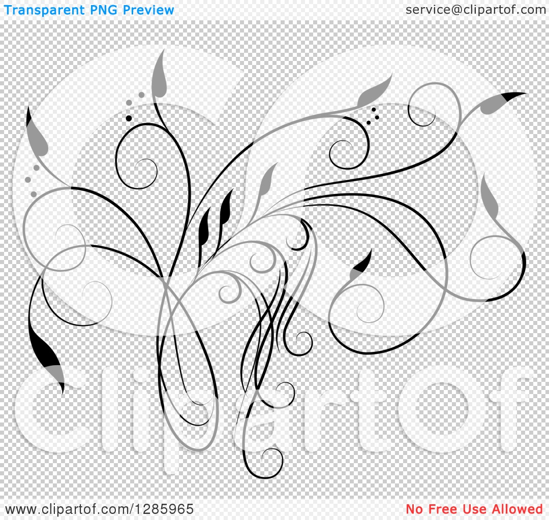 Clipart of a Black and White Scroll Design Element with Floral Swirls 5 ...