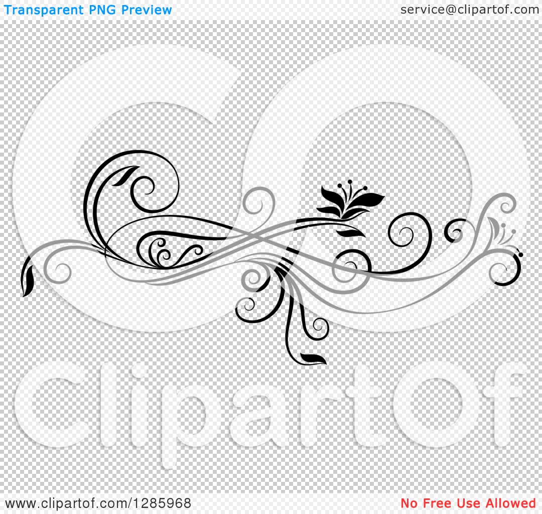 Clipart of a Black and White Scroll Design Element with Floral Swirls ...