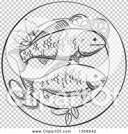 fried fish clipart black and white