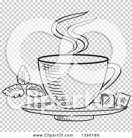 Clipart of a Black and White Sketched Tea Cup with Sugar Cubes ...