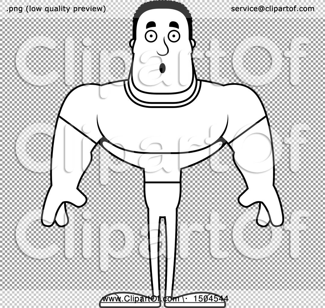 Clipart of a Black and White Surprised Buff African American Casual Man