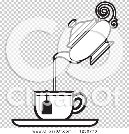 Clipart of a Black and White Tea Pot and Cup - Royalty Free Vector  Illustration by Lal Perera #1250771