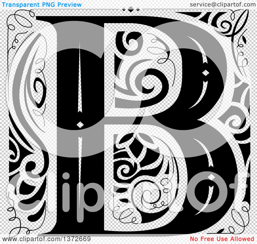 Clipart of a Black and White Vintage Letter B Monogram - Royalty Free ...