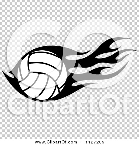 Clipart Of A Black And White Volleyball With Tribal Flames 8 - Royalty ...