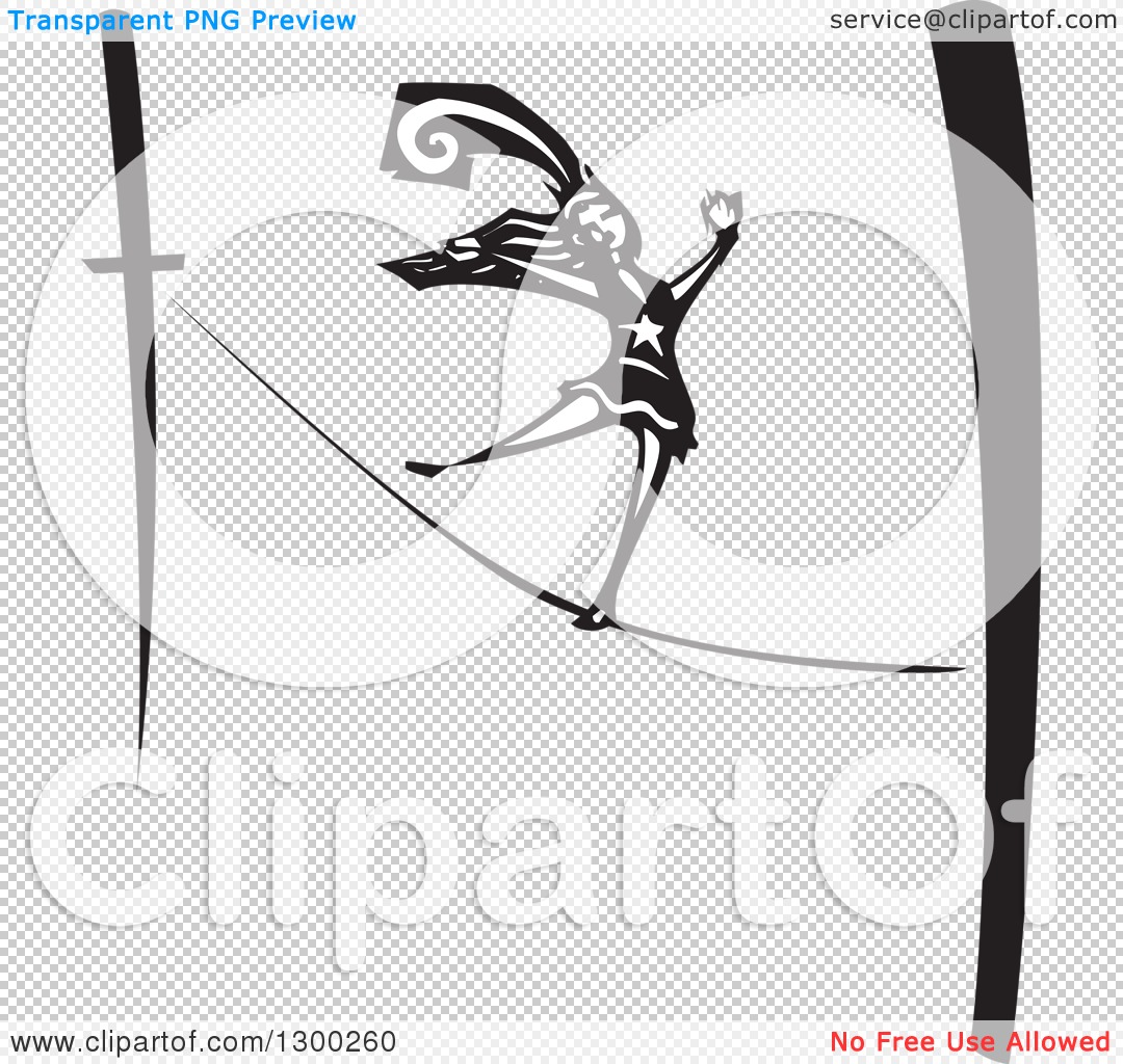 Clipart of a Black and White Woodcut Woman Walking the Tight Rope in a  Circus Act - Royalty Free Vector Illustration by xunantunich #1300260