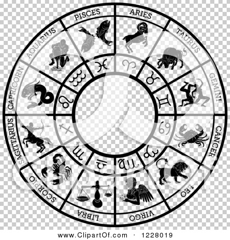 Clipart of a Black and White Zodiac Astrology Circle - Royalty Free ...
