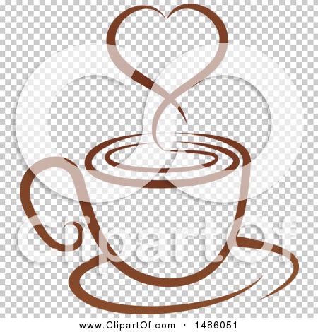 Coffee cup with heart steam, line art illustration over a