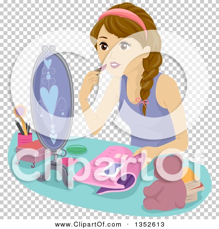Clipart of a Brunette Caucasian Teenage Girl Putting on Makeup ...