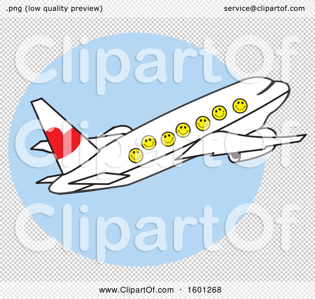 Clipart of a Cartoon Airplane with Happy Faces over a Blue Circle ...