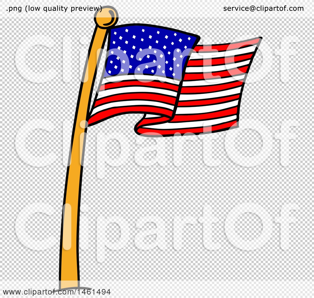 Clipart of a Cartoon American Flag Pole - Royalty Free Vector