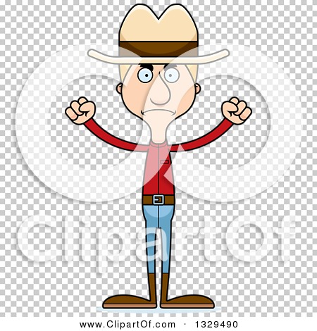 Clipart of a Cartoon Angry Tall Skinny White Man Cowoby - Royalty Free