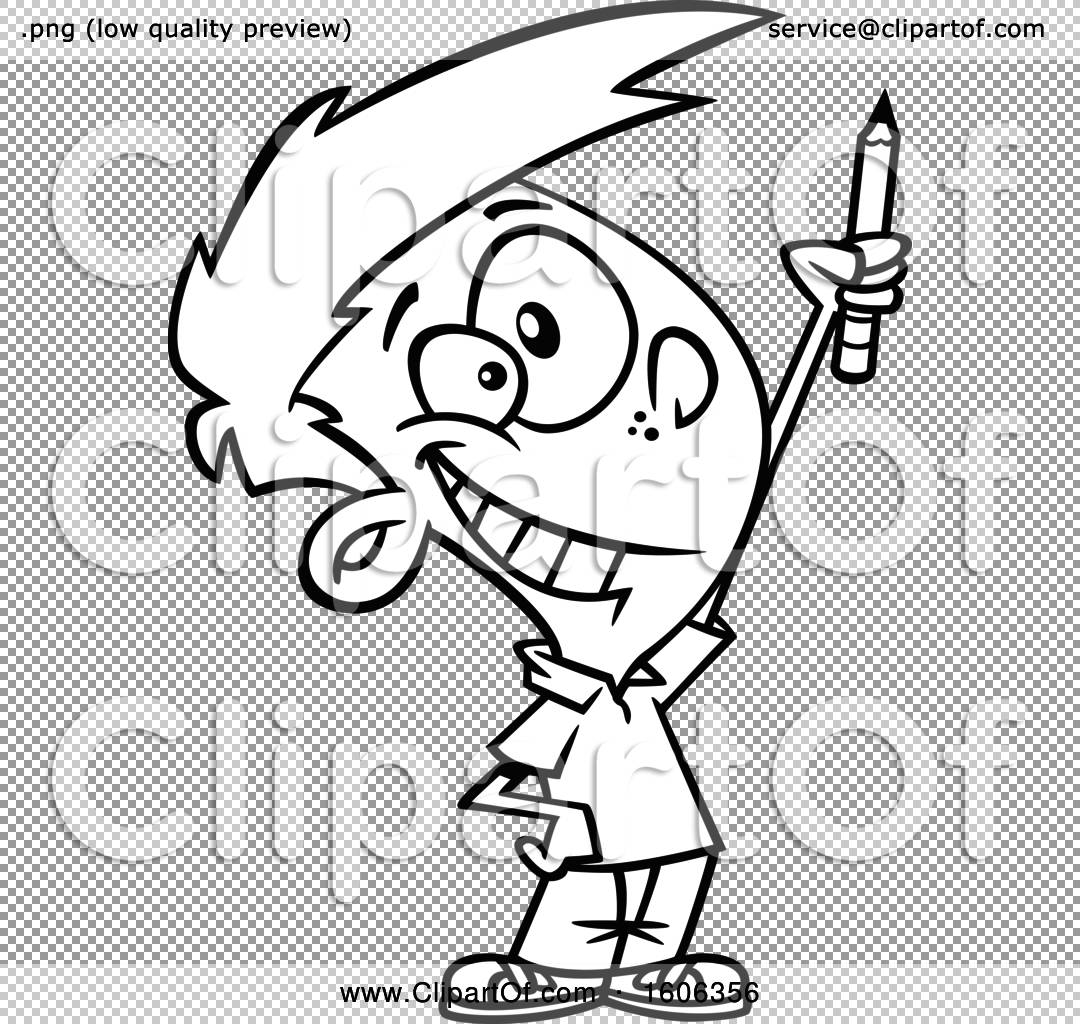 Clipart of a Cartoon Black and White Boy Classroom Warrior Holding up a  Pencil - Royalty Free Vector Illustration by toonaday #1606356