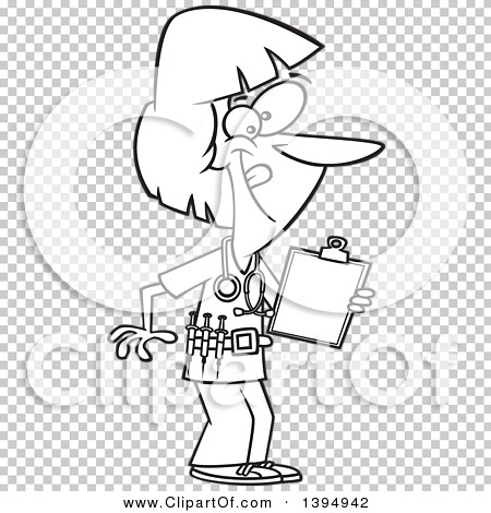 Clipart of a Cartoon Black and White Energetic Female Nurse Holding a