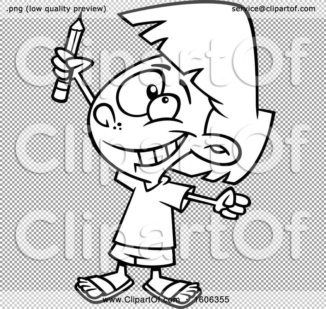Clipart of a Cartoon Black and White Girl Classroom Warrior Holding up a  Pencil - Royalty Free Vector Illustration by toonaday #1606355