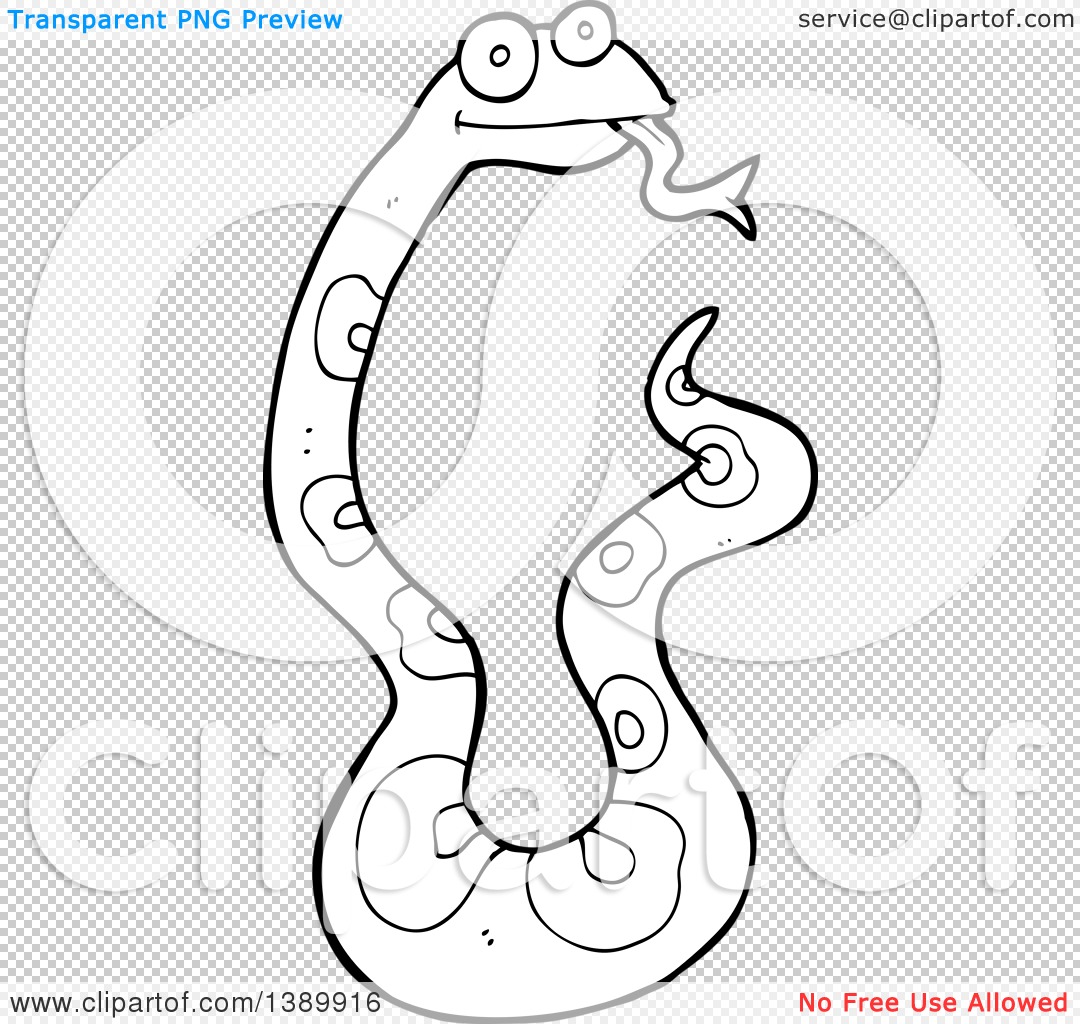 Clipart of a Cartoon Black and White Lineart Snake - Royalty Free