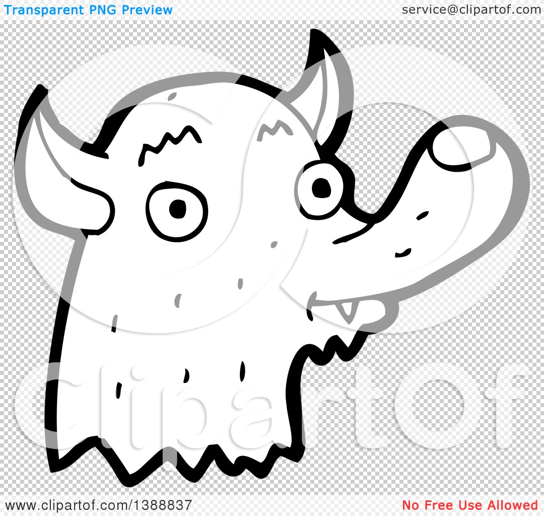 Clipart of a Cartoon Black and White Lineart Wolf - Royalty Free Vector