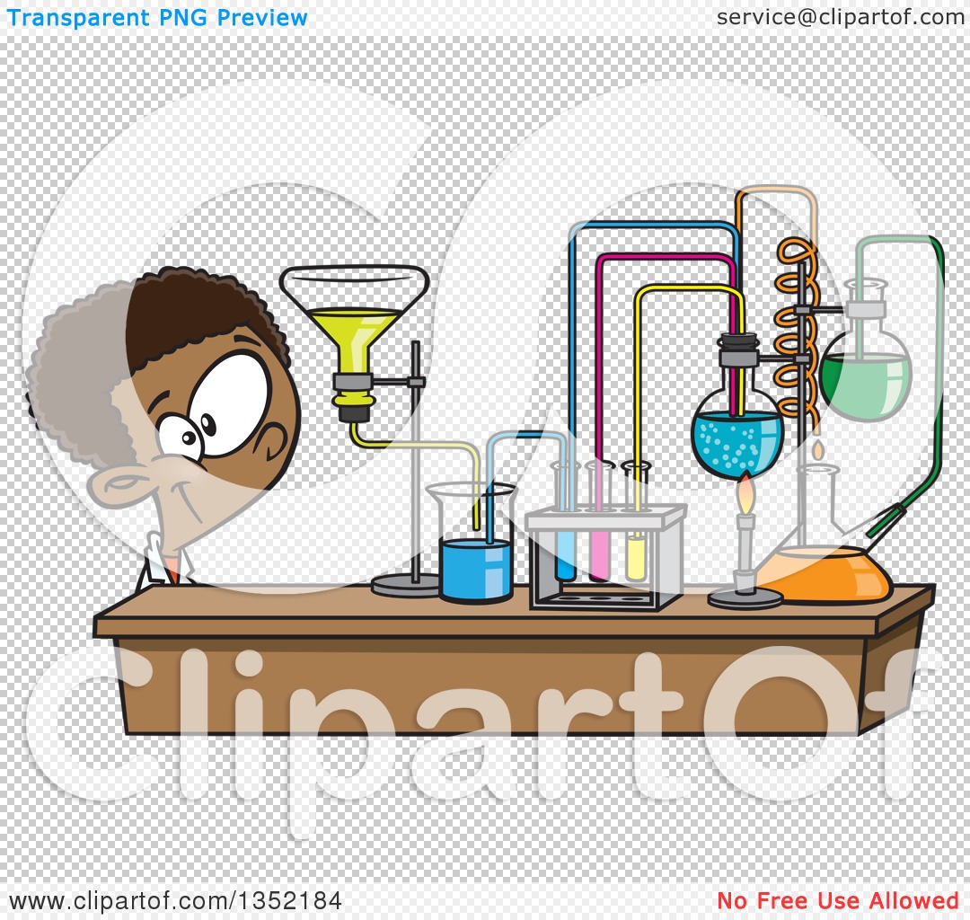Clipart of a Cartoon Black School Boy Looking at His Lab Setup in Science  Class - Royalty Free Vector Illustration by toonaday #1352184