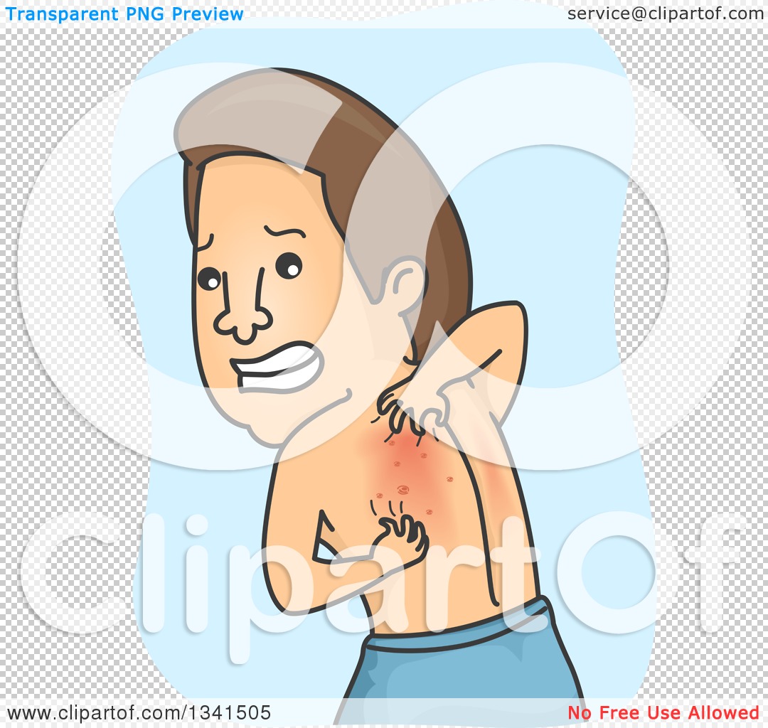 Clipart of a Cartoon Brunette White Man Trying to Itch an Allergy Rash on  His Back - Royalty Free Vector Illustration by BNP Design Studio #1341505