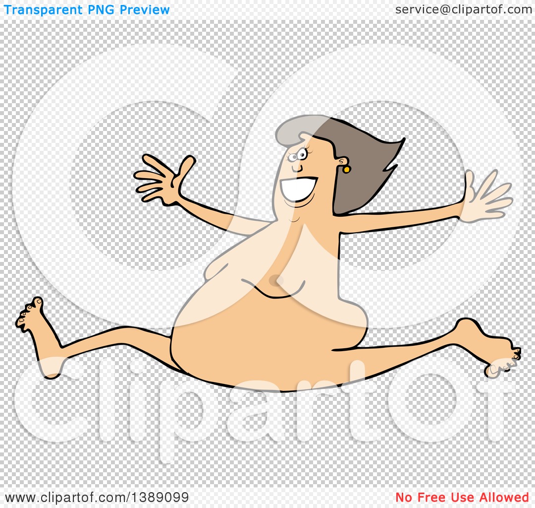 Clipart Of A Cartoon Carefree Nude White Woman Leaping Royalty Free