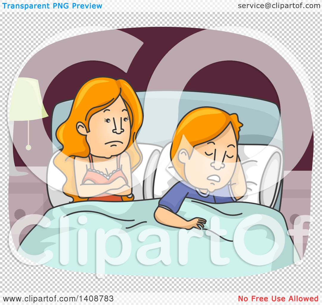 Clipart Of A Cartoon Caucasian Couple In Bed The Man Asleep The Woman