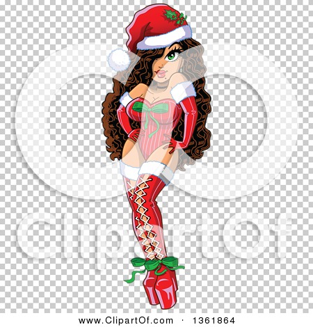 Clipart Of A Cartoon Christmas Pinup Woman Posing In A Sexy Santa Suit Royalty Free Vector