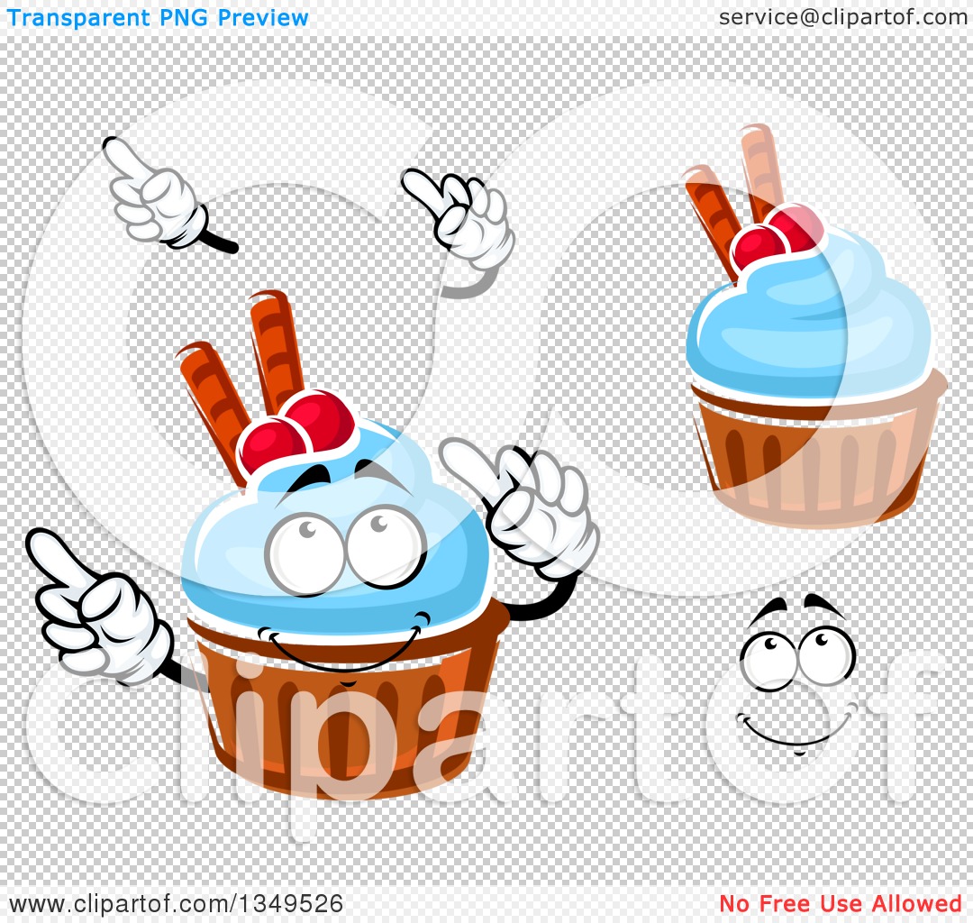 Clipart of a Cartoon Face, Hands and Cupcakes with Blue Frosting,  Cranberries and Waffle Tubes - Royalty Free Vector Illustration by Vector  Tradition SM #1349526