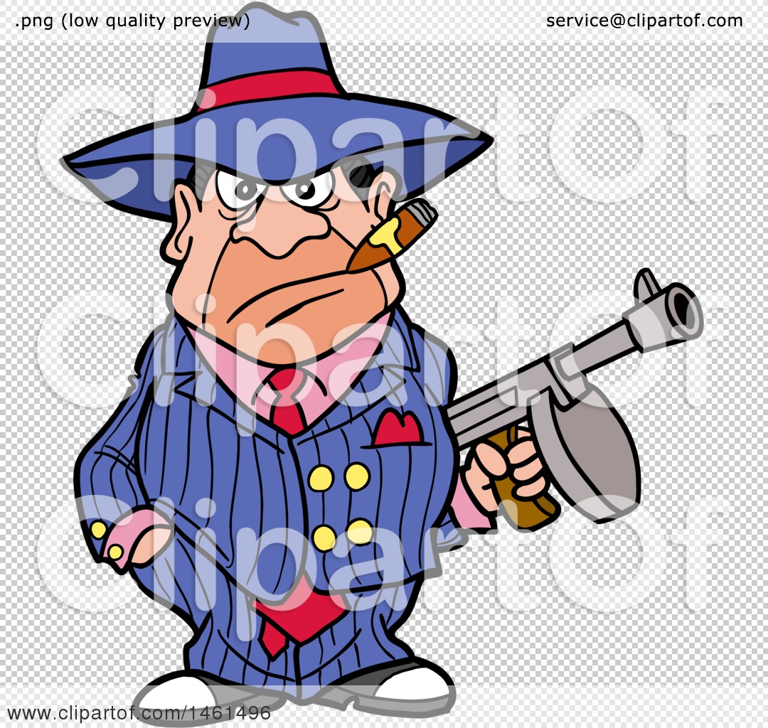 Clipart of a Cartoon Gangter Holding a Tommy Gun - Royalty Free Vector ...