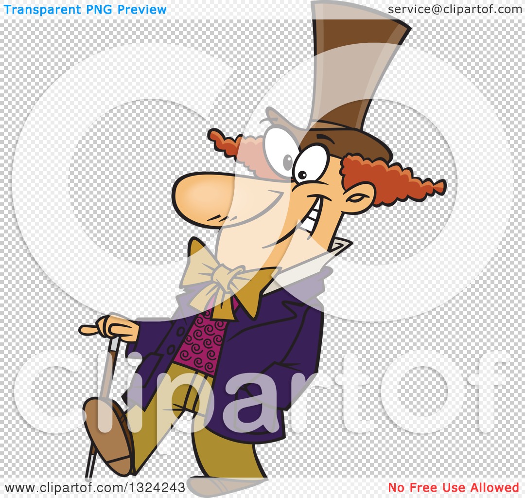 Clipart of a Cartoon Happy Man, Willy Wonka, Walking with a Cane - Royalty  Free Vector Illustration by toonaday #1324243