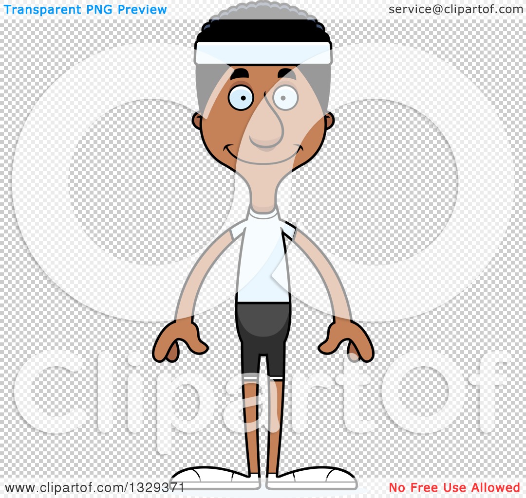 Clipart of a Cartoon Happy Tall Skinny Black Fit Man - Royalty Free
