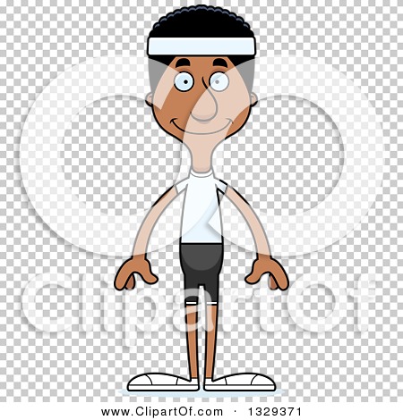 Clipart of a Cartoon Happy Tall Skinny Black Fit Man - Royalty Free