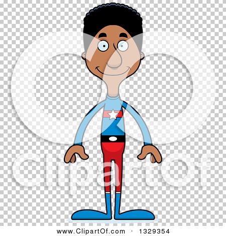 Clipart of a Cartoon Happy Tall Skinny Black Super Hero Man - Royalty